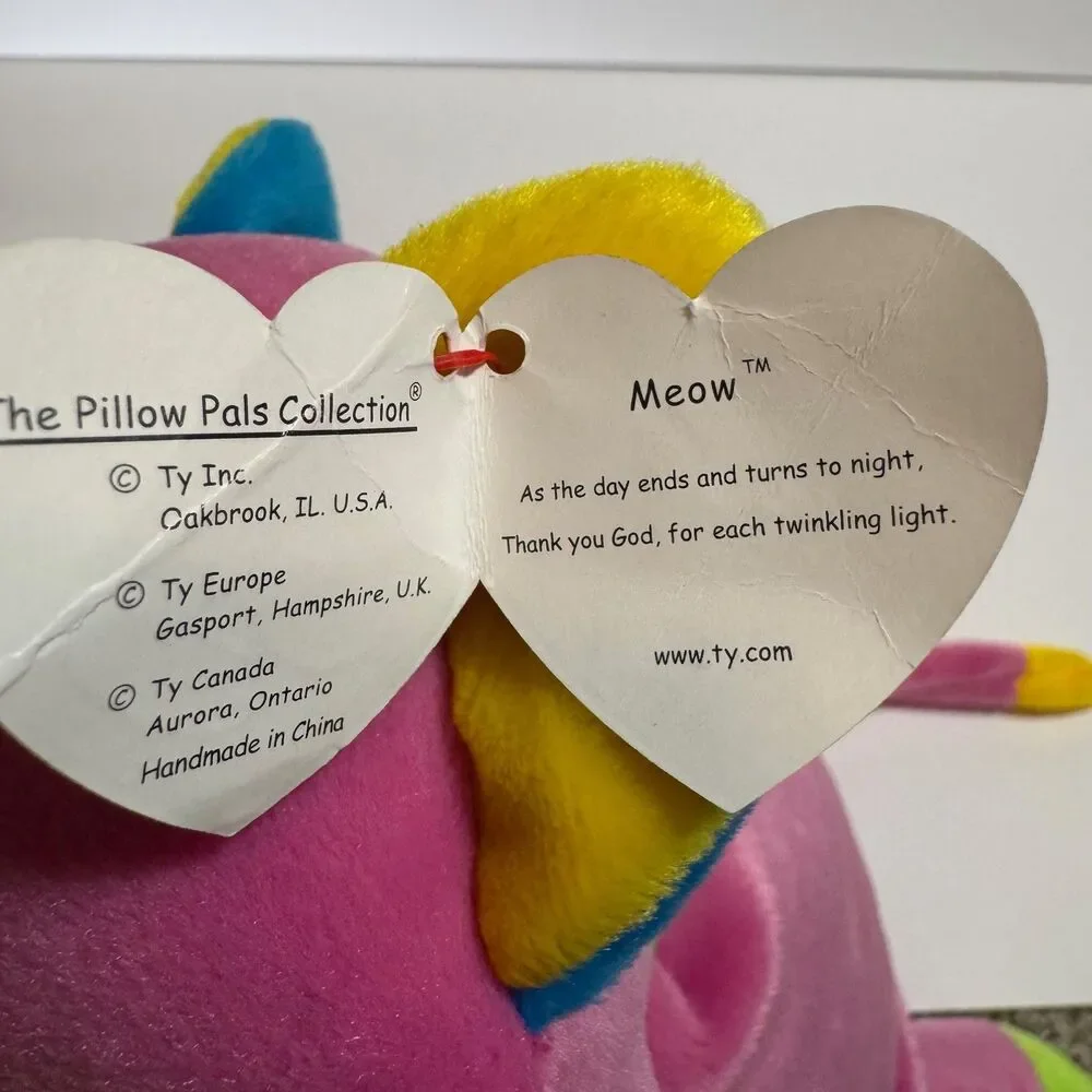 Vintage 1998 Ty Pillow Pals MEOW Pink Cat Plush 14